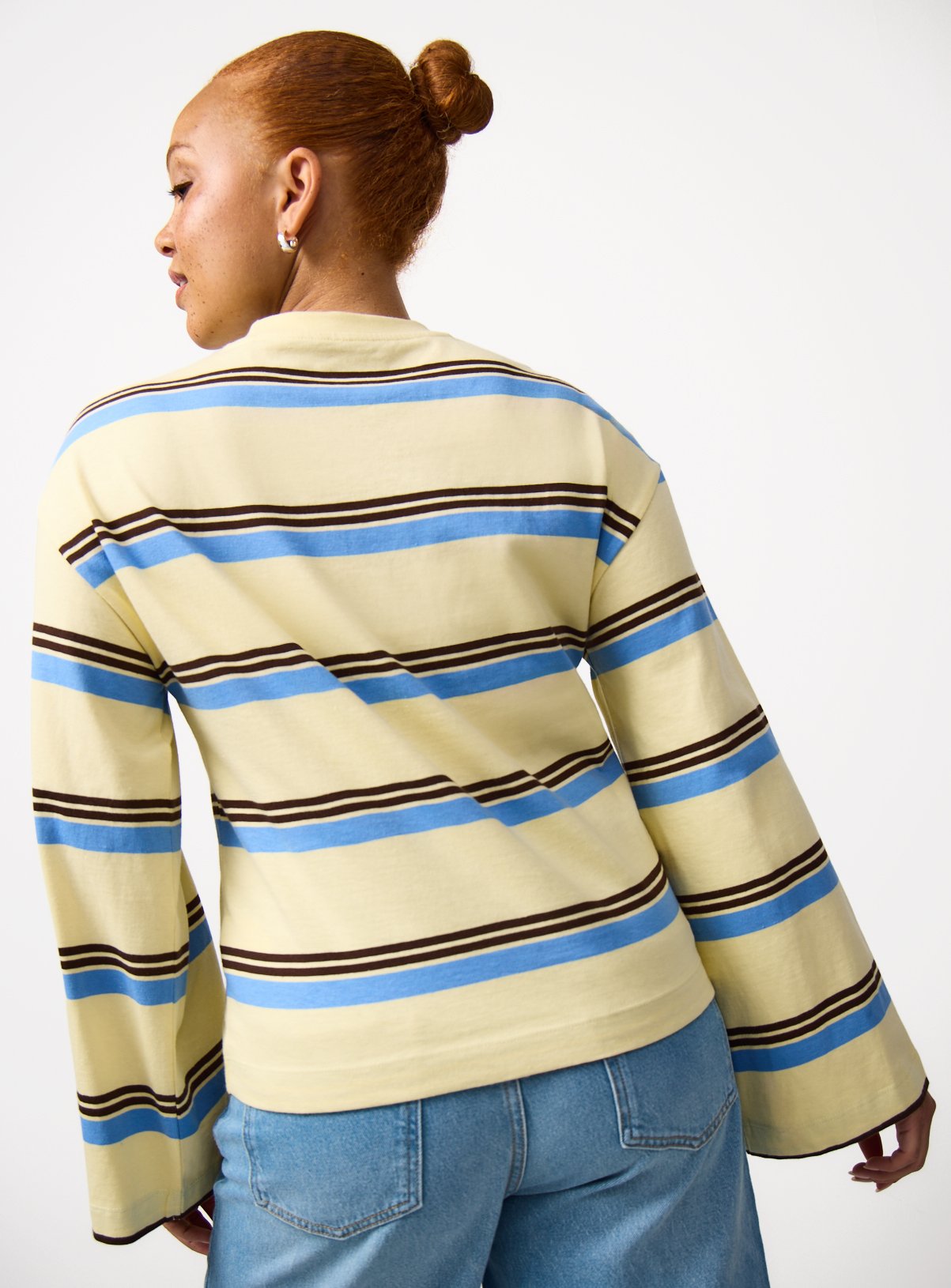 Yellow Stripe Print Oversized Fit Long Sleeve T-Shirt XS - Image 5 thumbnail