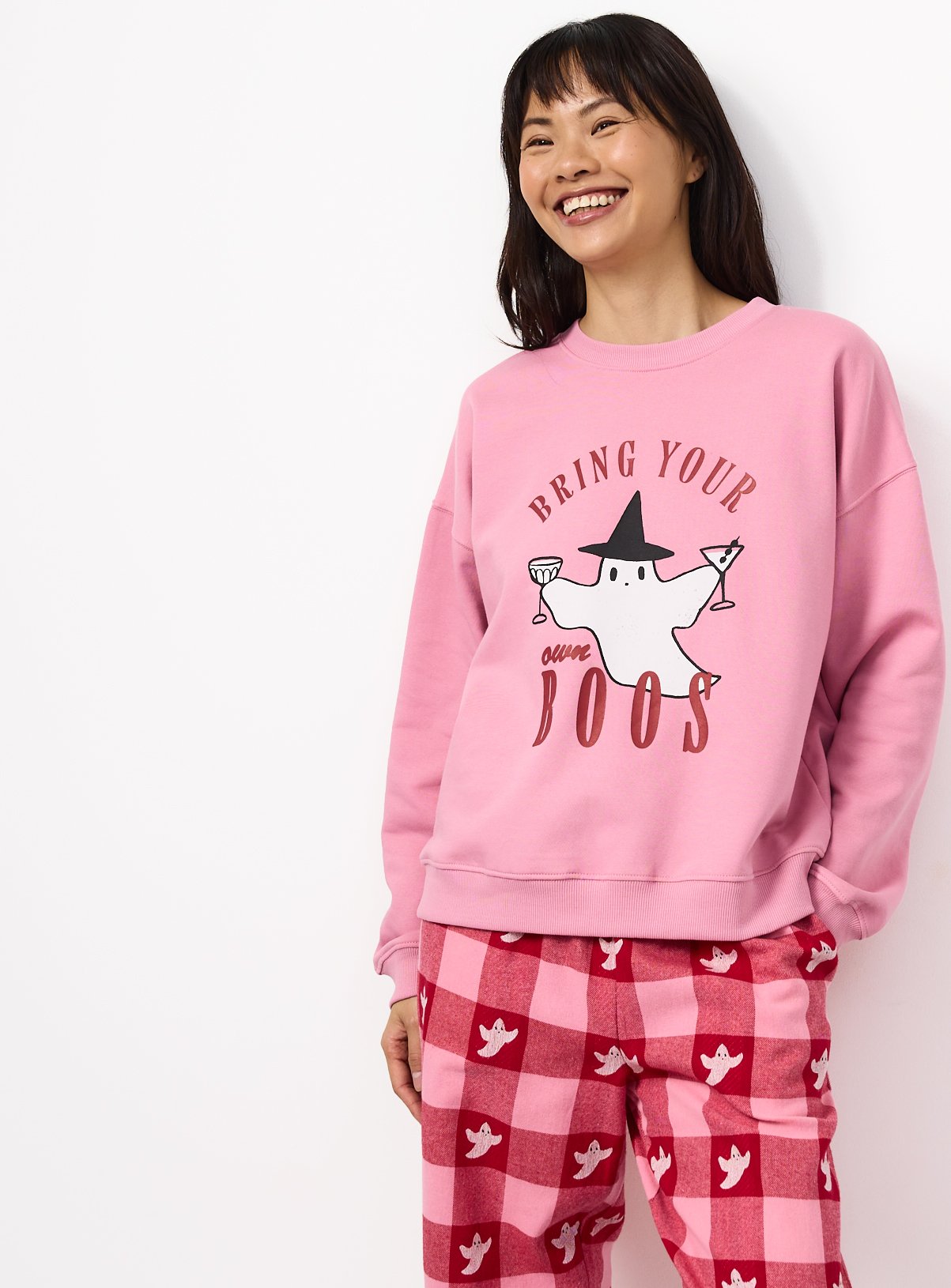 Halloween Ghost Slogan Sweat Pyjama Set XS - Image 1 thumbnail