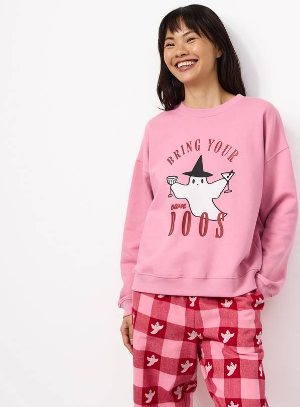 Halloween Ghost Slogan Sweat Pyjama 2 Piece Set M