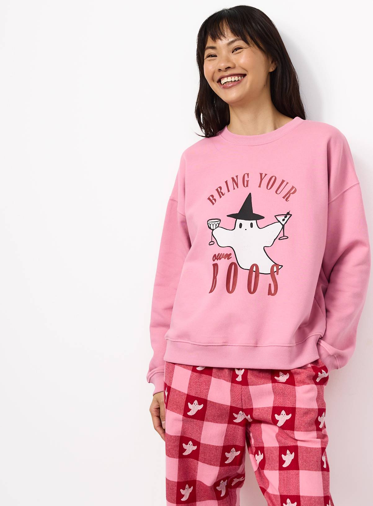 Halloween Ghost Slogan Sweat Pyjama Set XS - Image 1