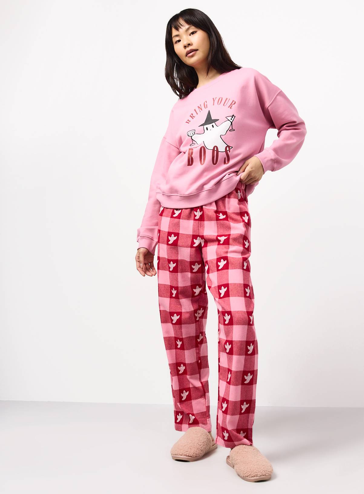 Halloween Ghost Slogan Sweat Pyjama Set XS - Image 2
