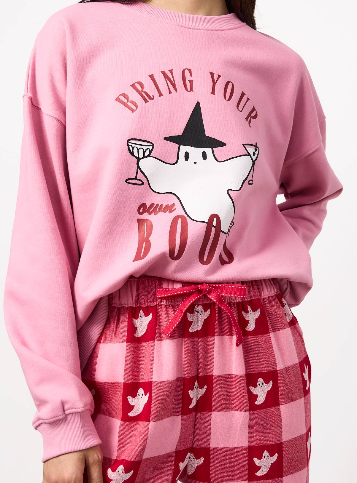 Halloween Ghost Slogan Sweat Pyjama Set XS - Image 3