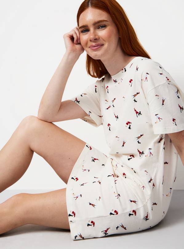 Cream Dog Print Sleep Tee XL