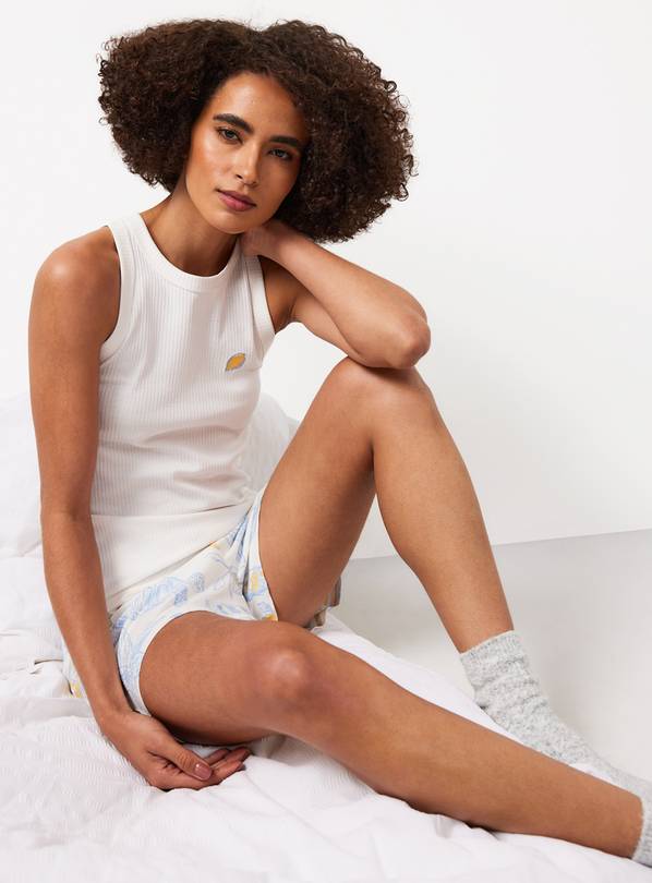 White Beach Print Sleeveless Shortie Pyjamas M