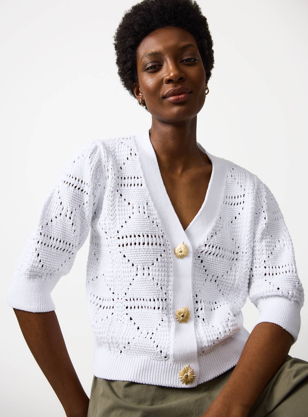White Crochet Style Volume Sleeve Cardigan 16 - Image 1
