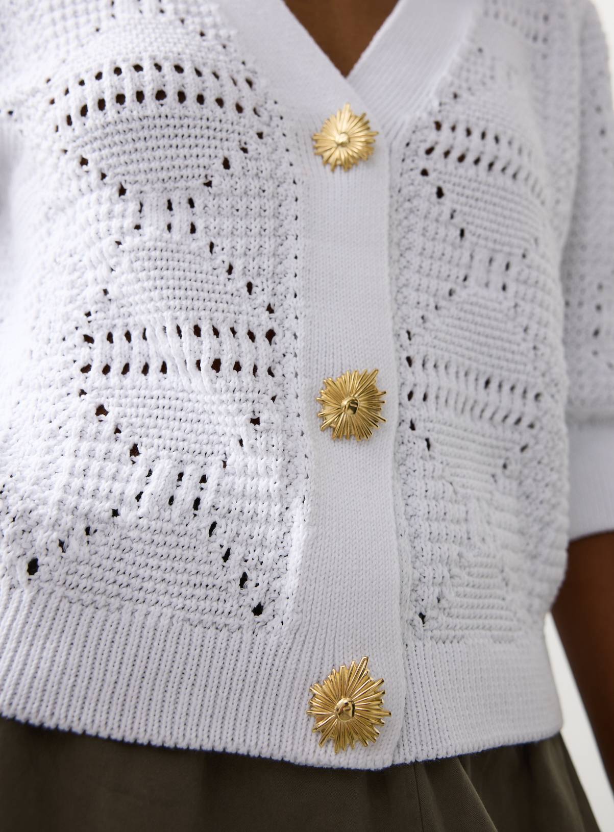 White Crochet Style Volume Sleeve Cardigan 16 - Image 2