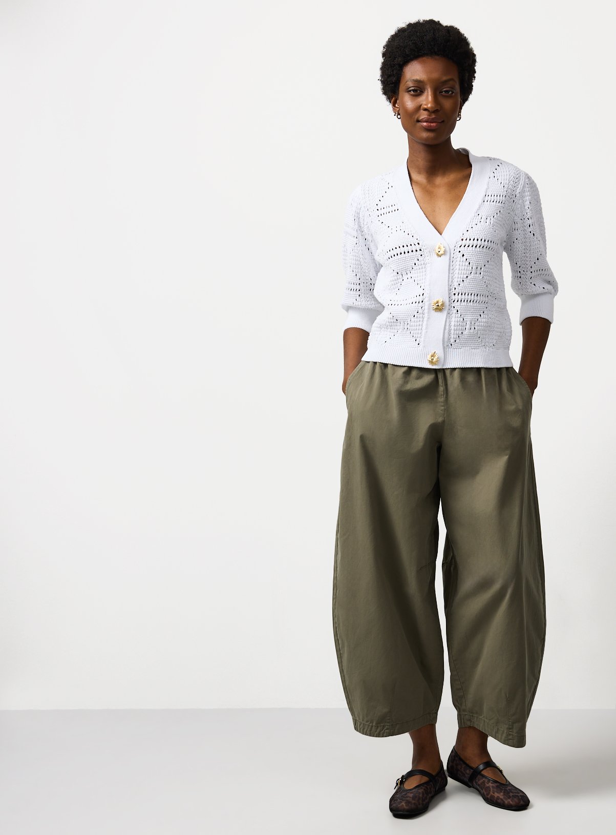 White Crochet Style Volume Sleeve Cardigan 16 - Image 3 thumbnail
