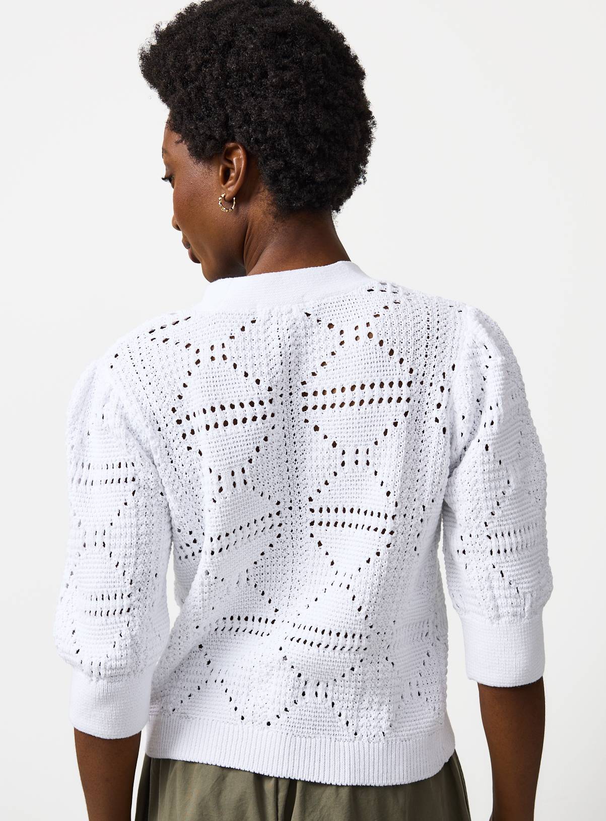 White Crochet Style Volume Sleeve Cardigan 16 - Image 4