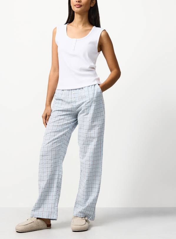 Light Blue Check Seersucker Pyjama Bottoms XXL