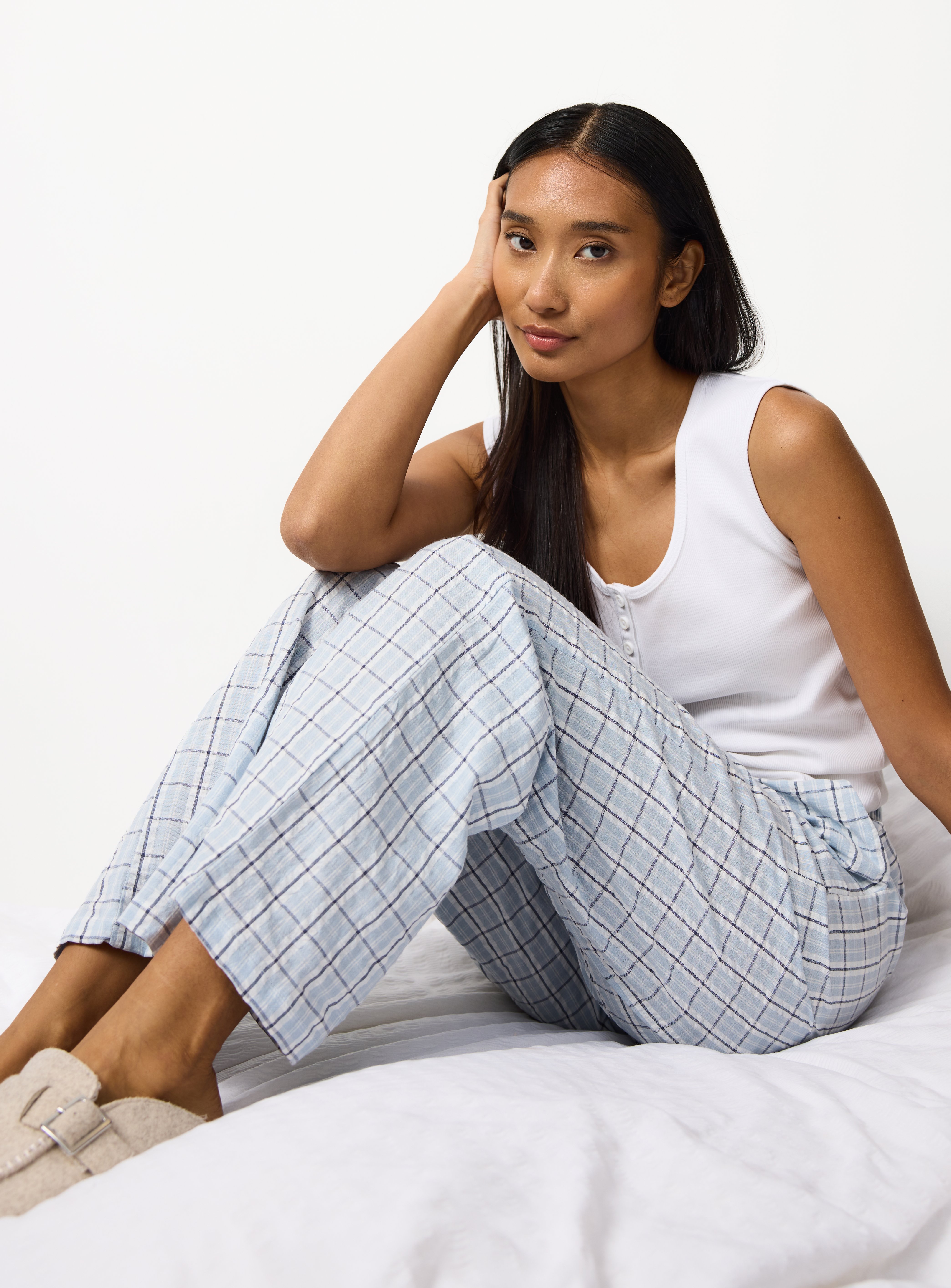 Light Blue Check Seersucker Pyjama Bottoms M - Image 2 thumbnail