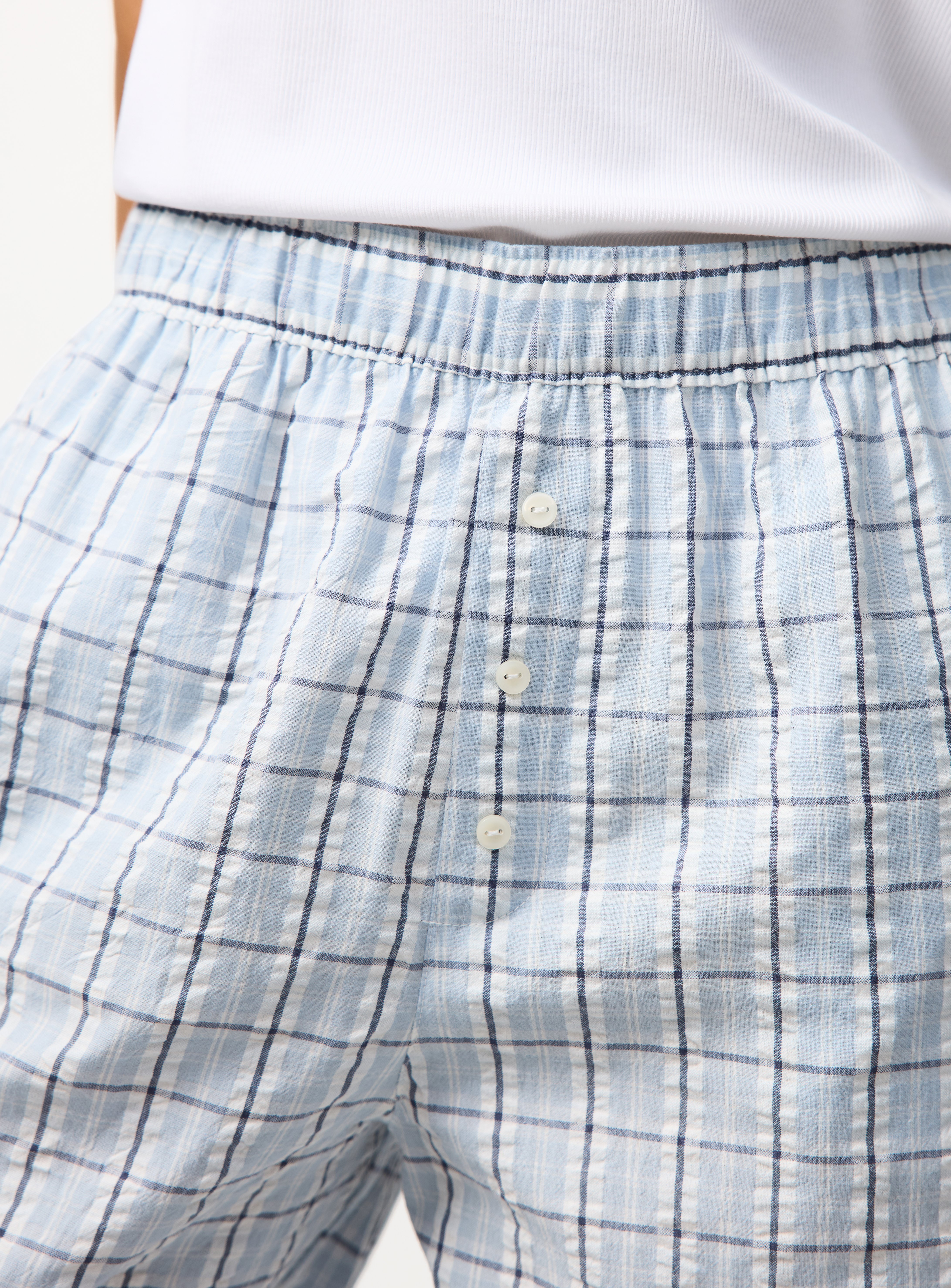 Light Blue Check Seersucker Pyjama Bottoms M - Image 3 thumbnail