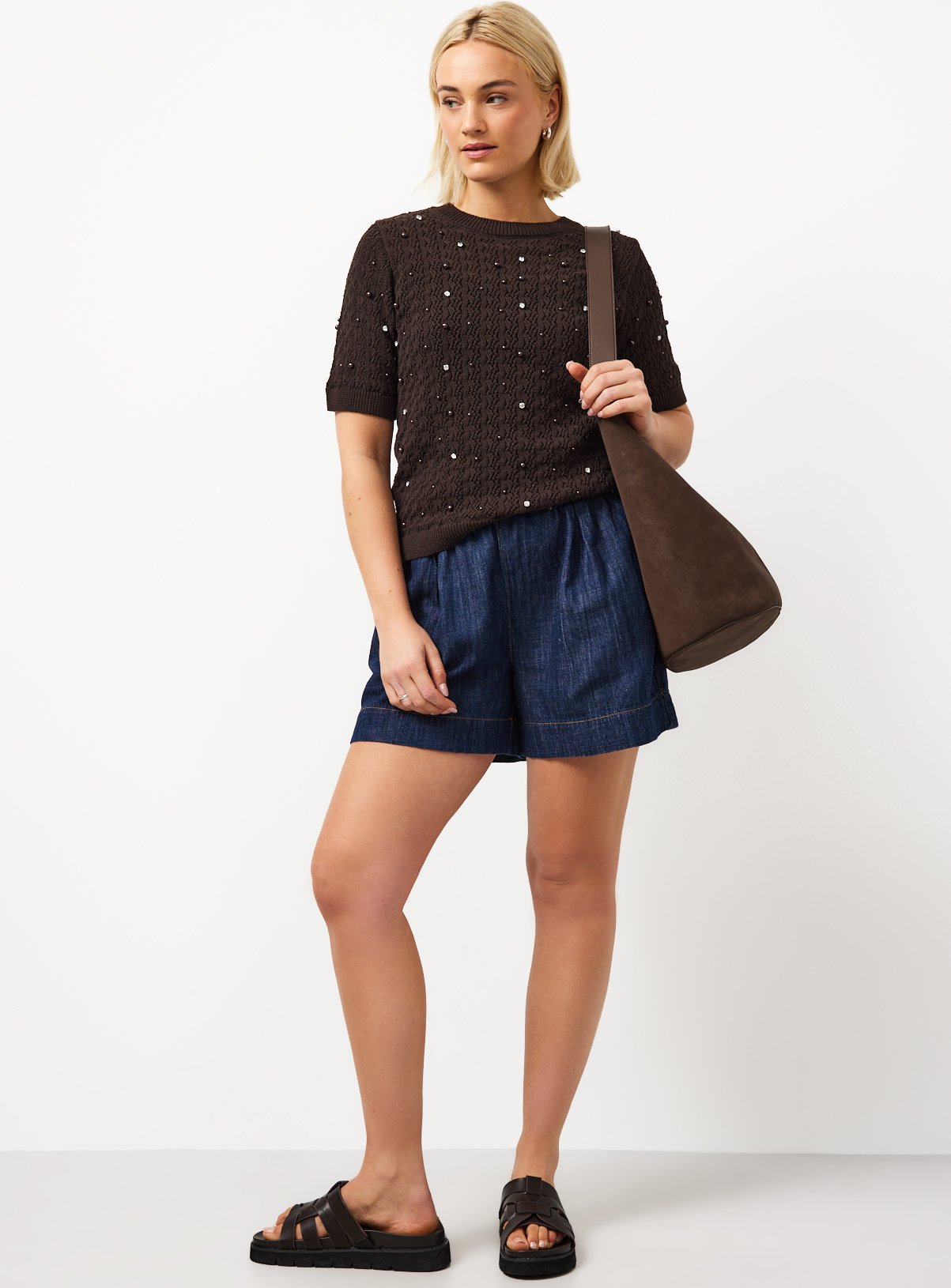Brown Embellished Stitch Detail Knitted T-Shirt 16 - Image 2 thumbnail