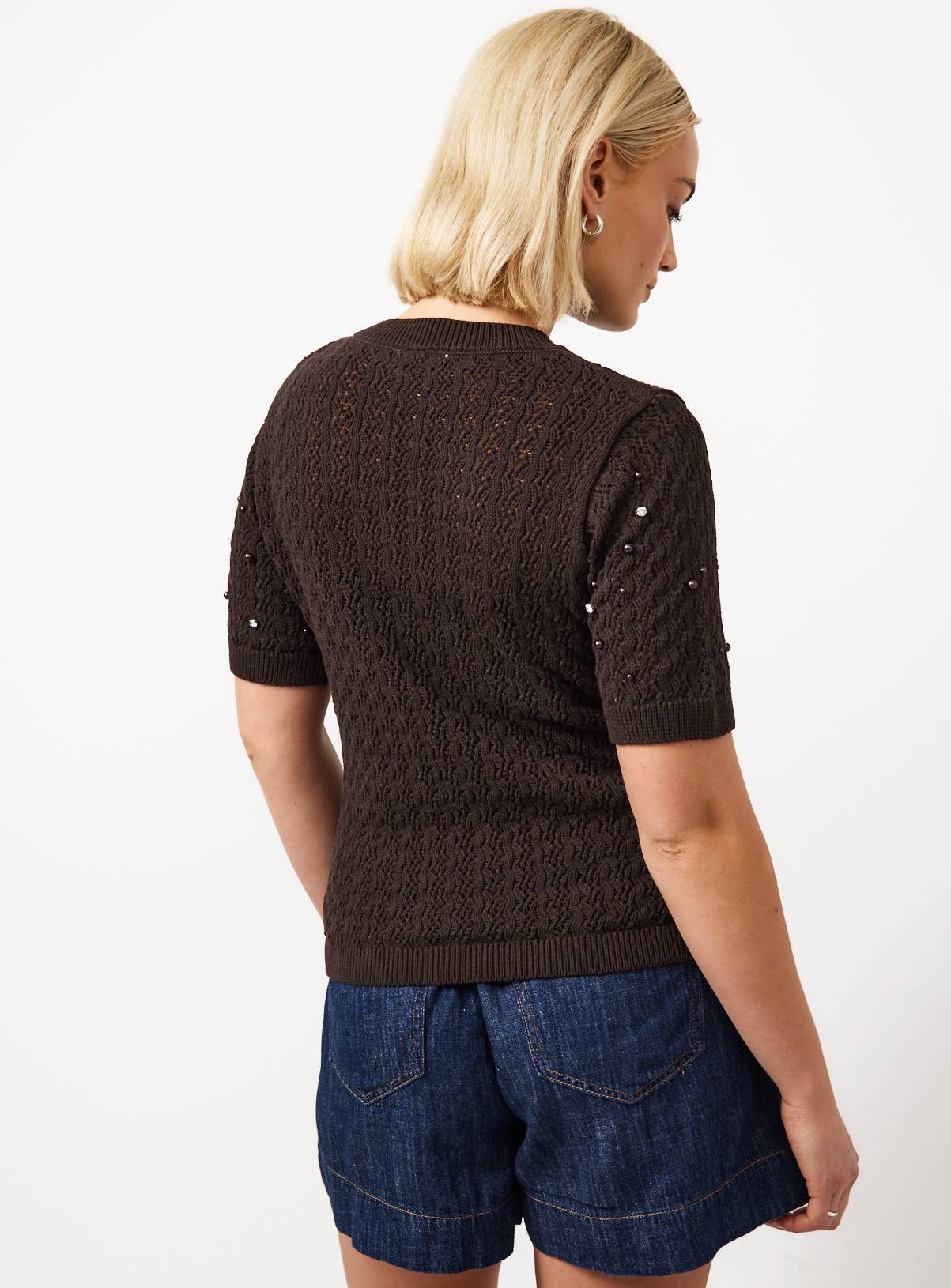 Brown Embellished Stitch Detail Knitted T-Shirt 16 - Image 4