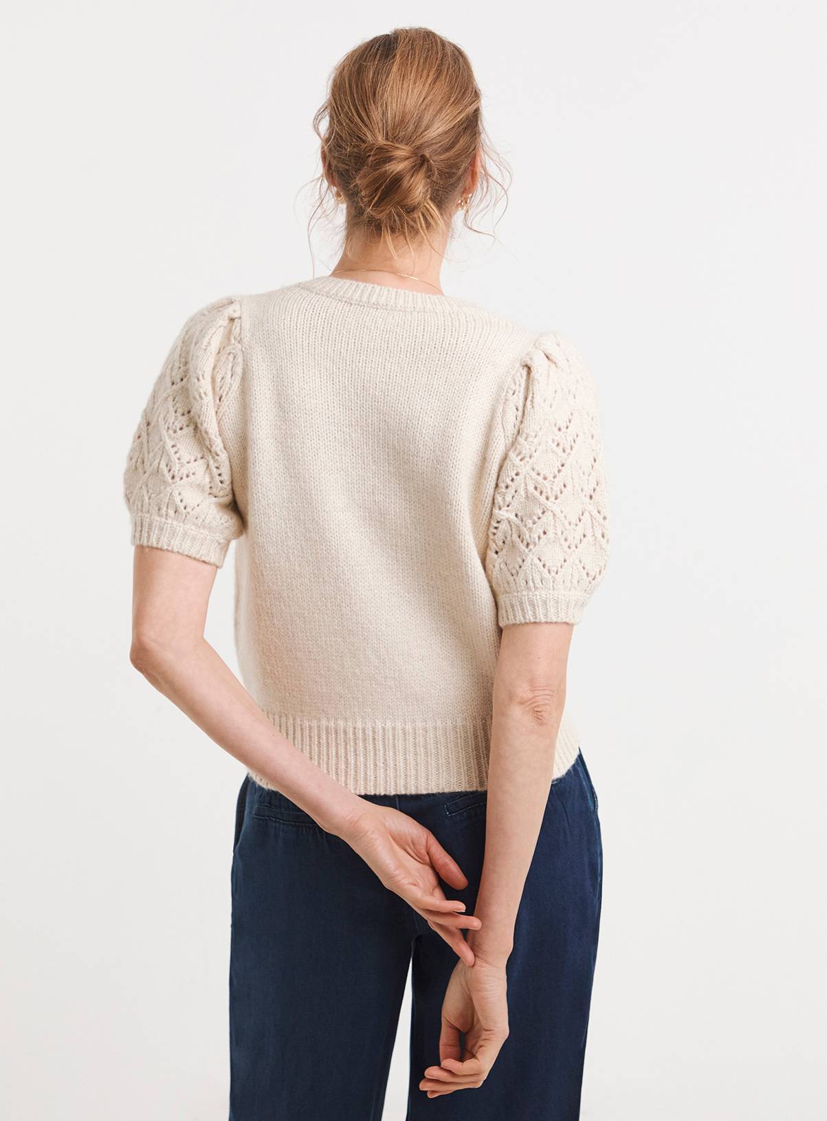 JD WILLIAMS Pointelle Short Sleeve Jumper 32-34 - Image 2