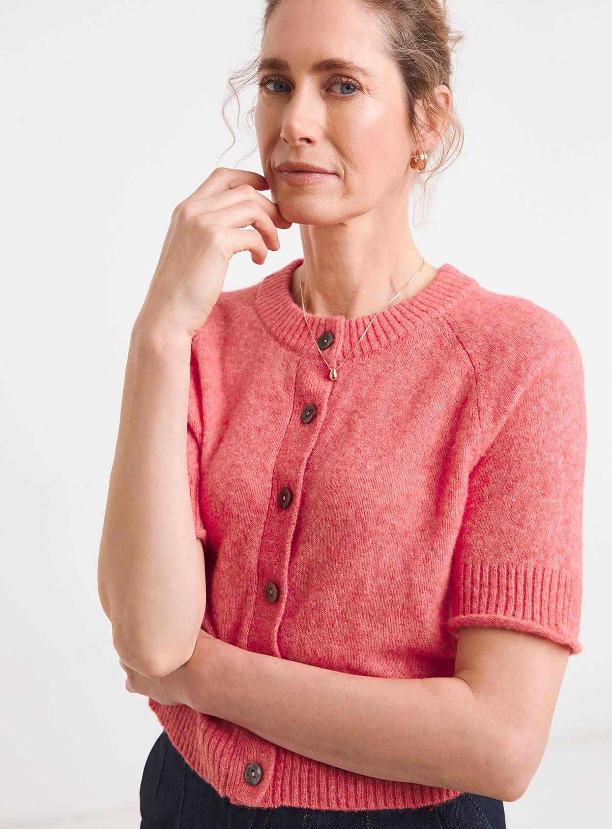 JD WILLIAMS Sheer Short Sleeve Cardigan Pink 28-30 - Image 1