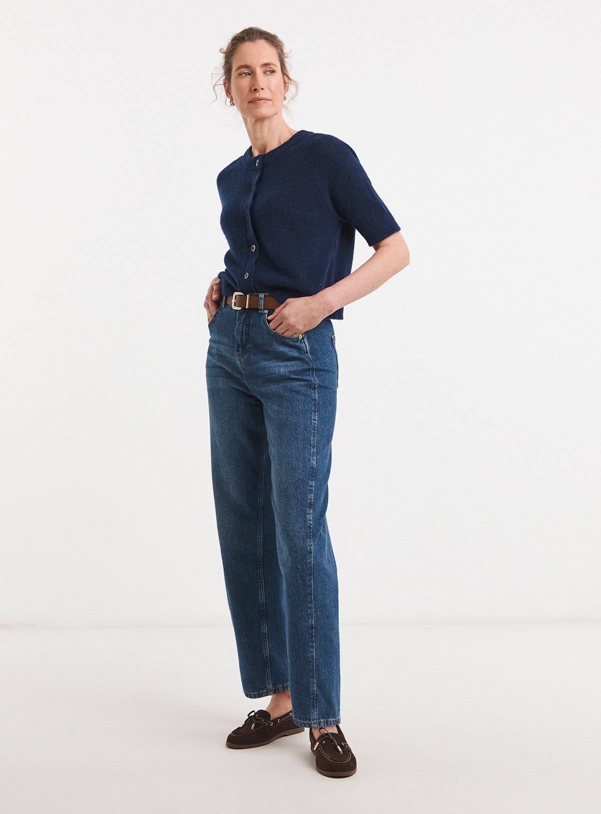 JD WILLIAMS Sheer Short Sleeve Cardigan Navy 32-34 - Image 3 thumbnail