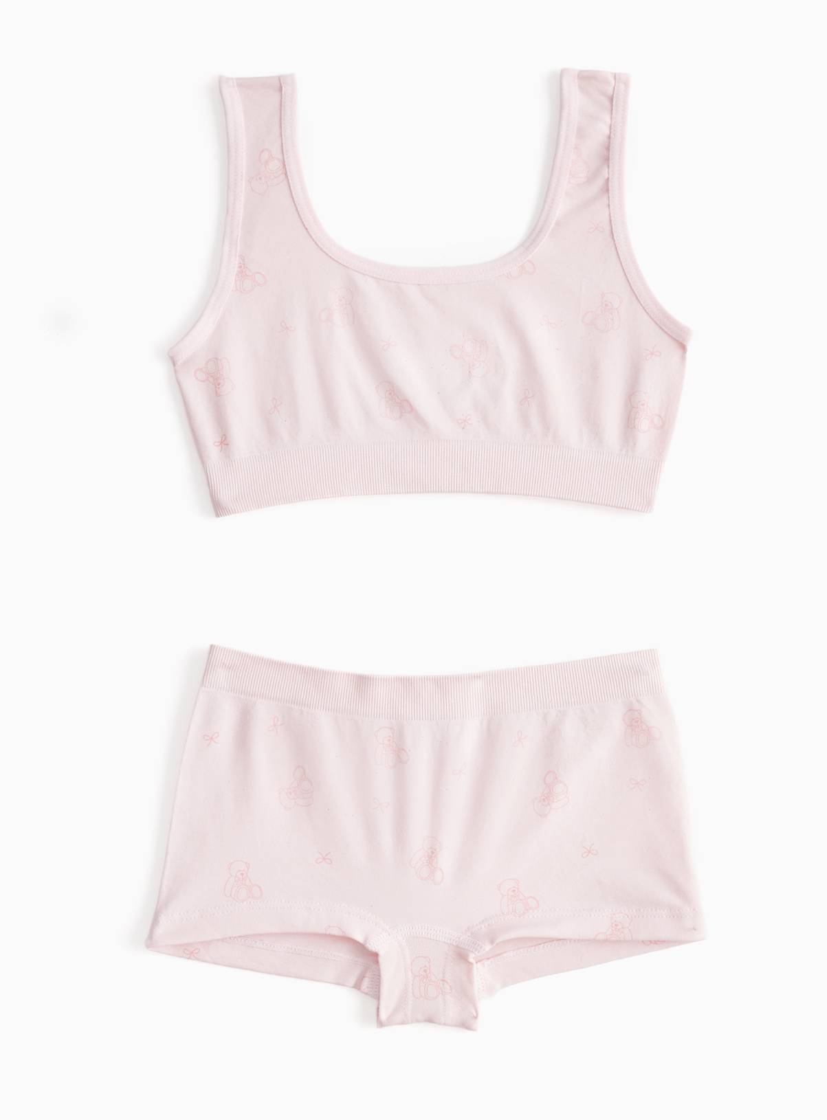 Pink Bear Print Crop Top & Shortie Set 8-10 years - Image 1