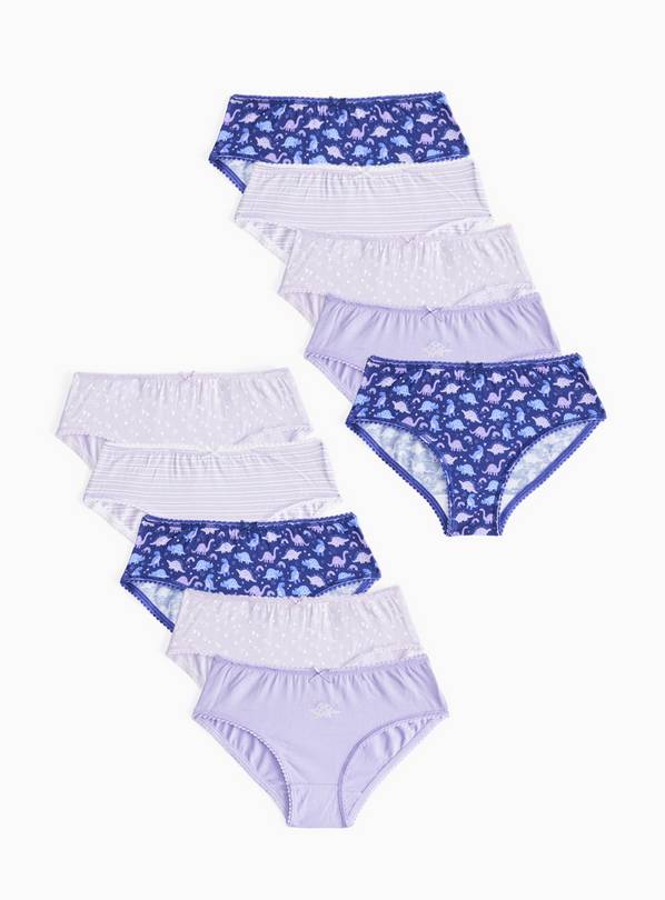 Purple Dinosaur-Themed Cotton Rich Briefs 10-Pack 2-3 years