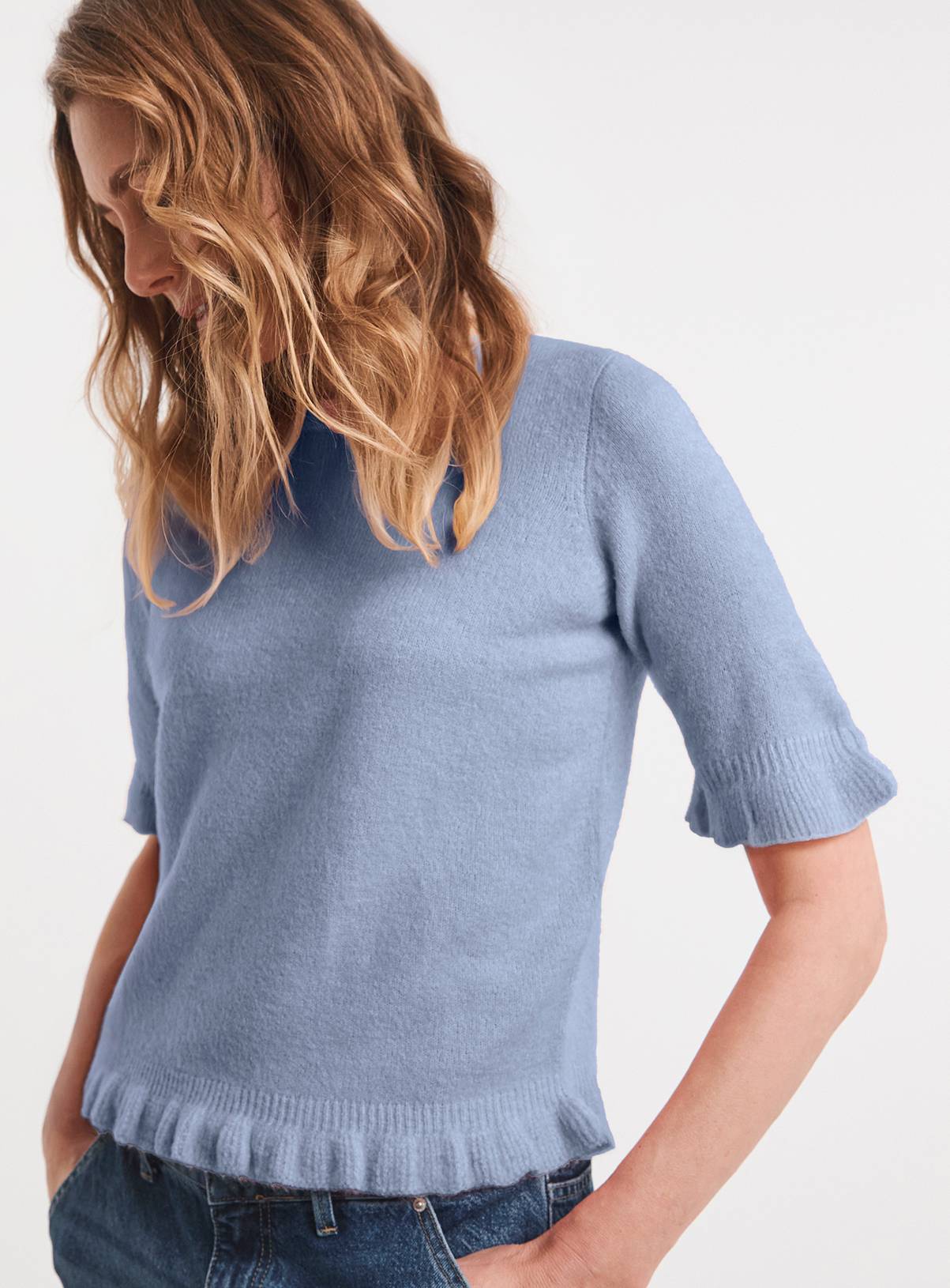 JD WILLIAMS Frill Knit Short Sleeve Jumper 28-30 - Image 1