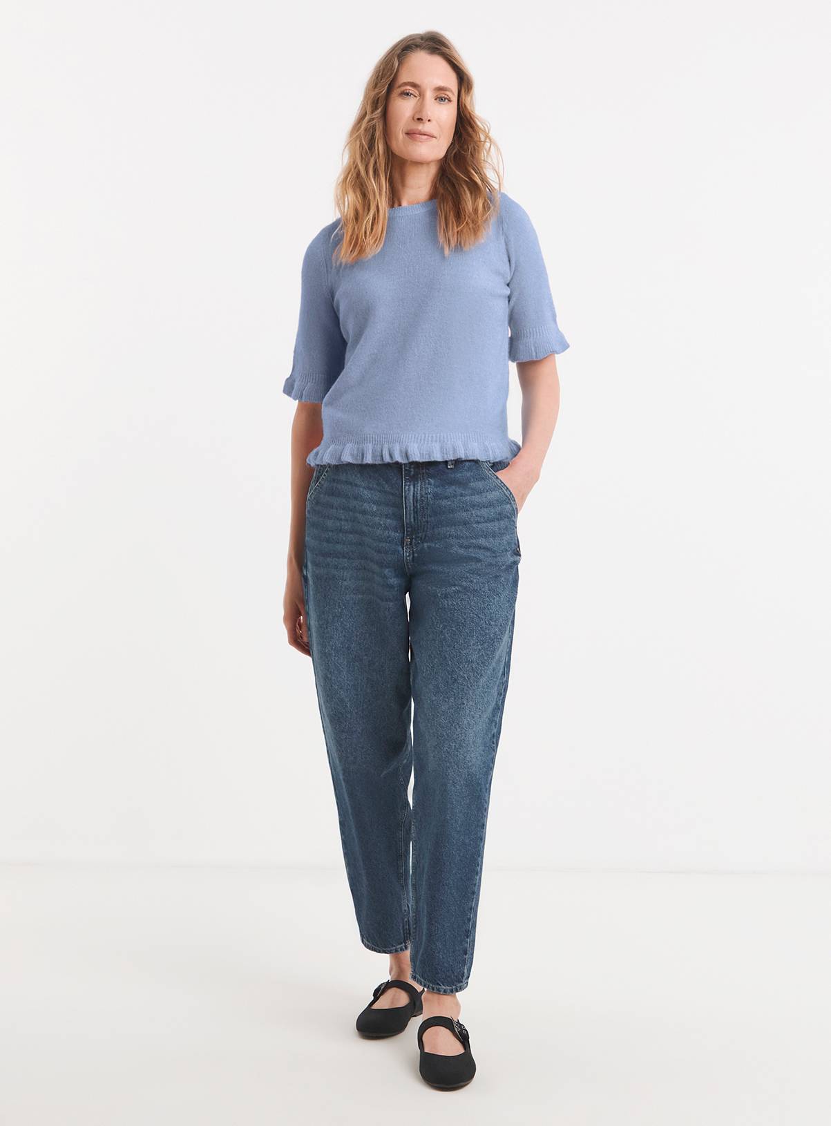 JD WILLIAMS Frill Knit Short Sleeve Jumper 28-30 - Image 3