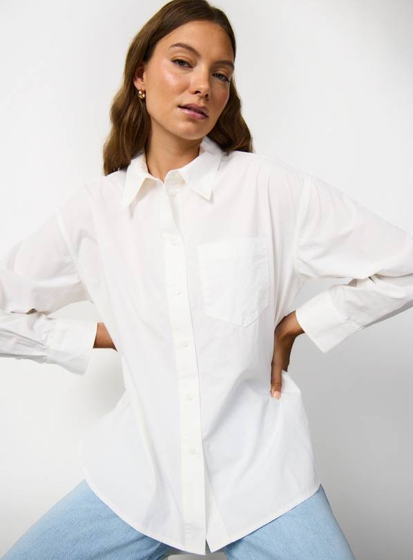 White Poplin Relaxed Fit Long Sleeve Shirt 8