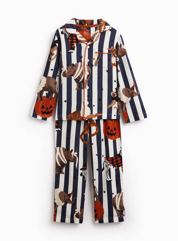 Family Matching Halloween Black & White Stripe Pumpkin Print Pyjama Set 1-2 years