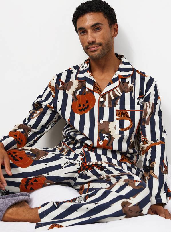 Family Matching Halloween Black & White Stripe Pumpkin Print Pyjama Set XXL