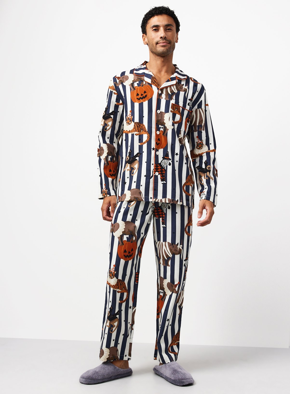 Family Matching Halloween Black Stripe Circus Print Traditional Pyjamas XL - Image 2 thumbnail