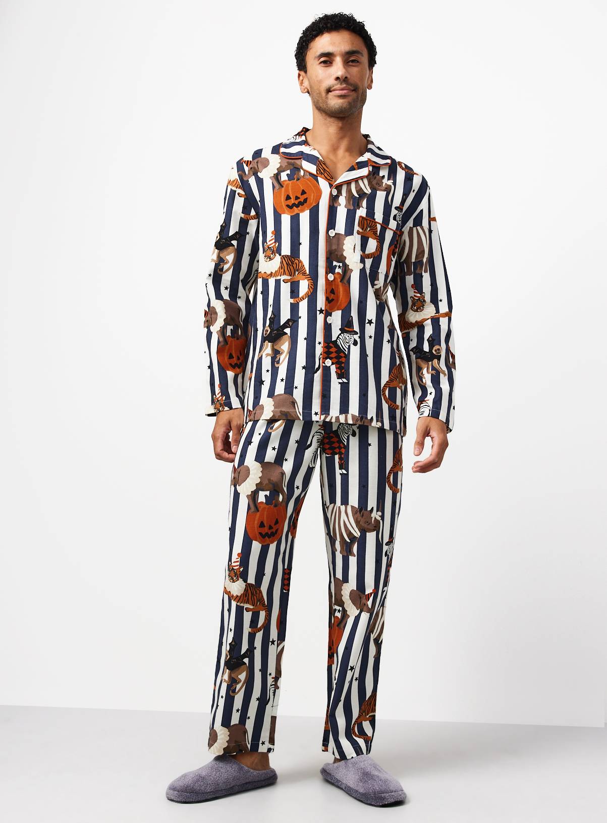 Family Matching Halloween Black Stripe Circus Print Traditional Pyjamas XL - Image 2