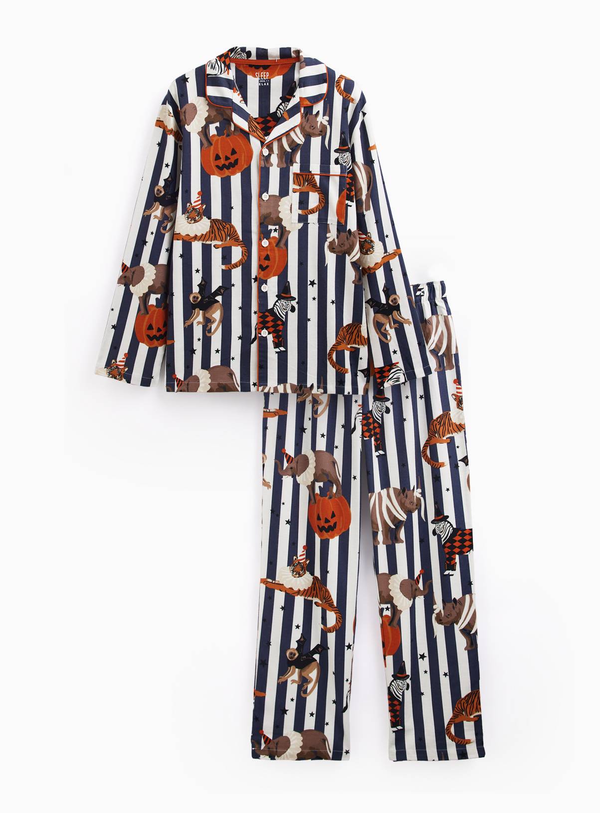 Family Matching Halloween Black Stripe Circus Print Traditional Pyjamas XL - Image 3