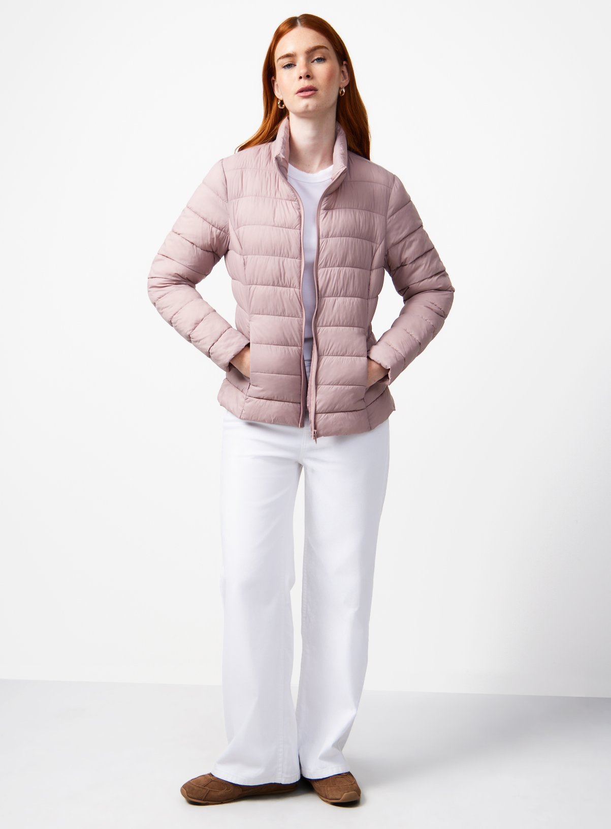 Pink Padded Funnel Neckline Puffer Jacket L - Image 2 thumbnail