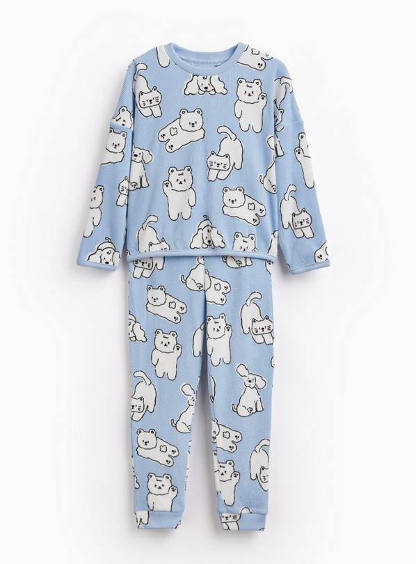 Blue Animal Print Waffle Pyjama Set 2-3 years
