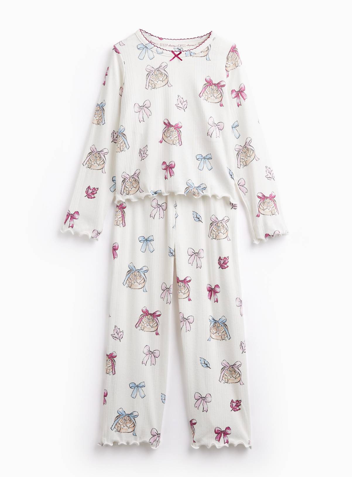 Cream Bow Pastry Pointelle Pyjamas 11-12 years - Image 1