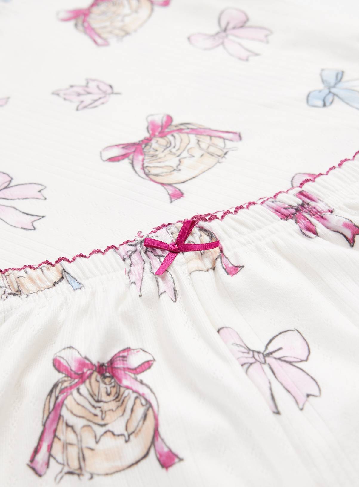 Cream Bow Pastry Pointelle Pyjamas 11-12 years - Image 2