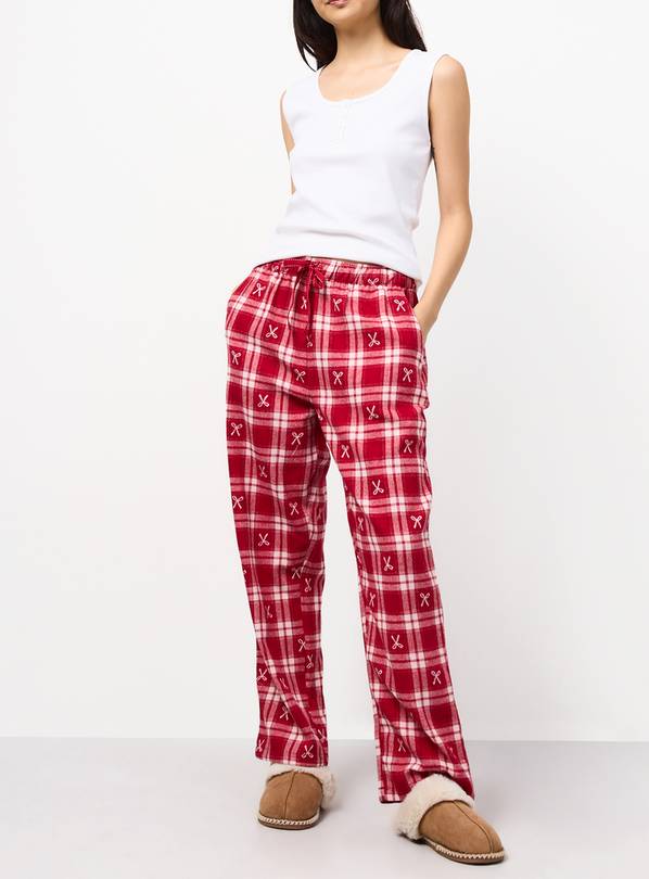 Pink Bow Check Jacquard Pure Cotton Pyjama Bottoms S