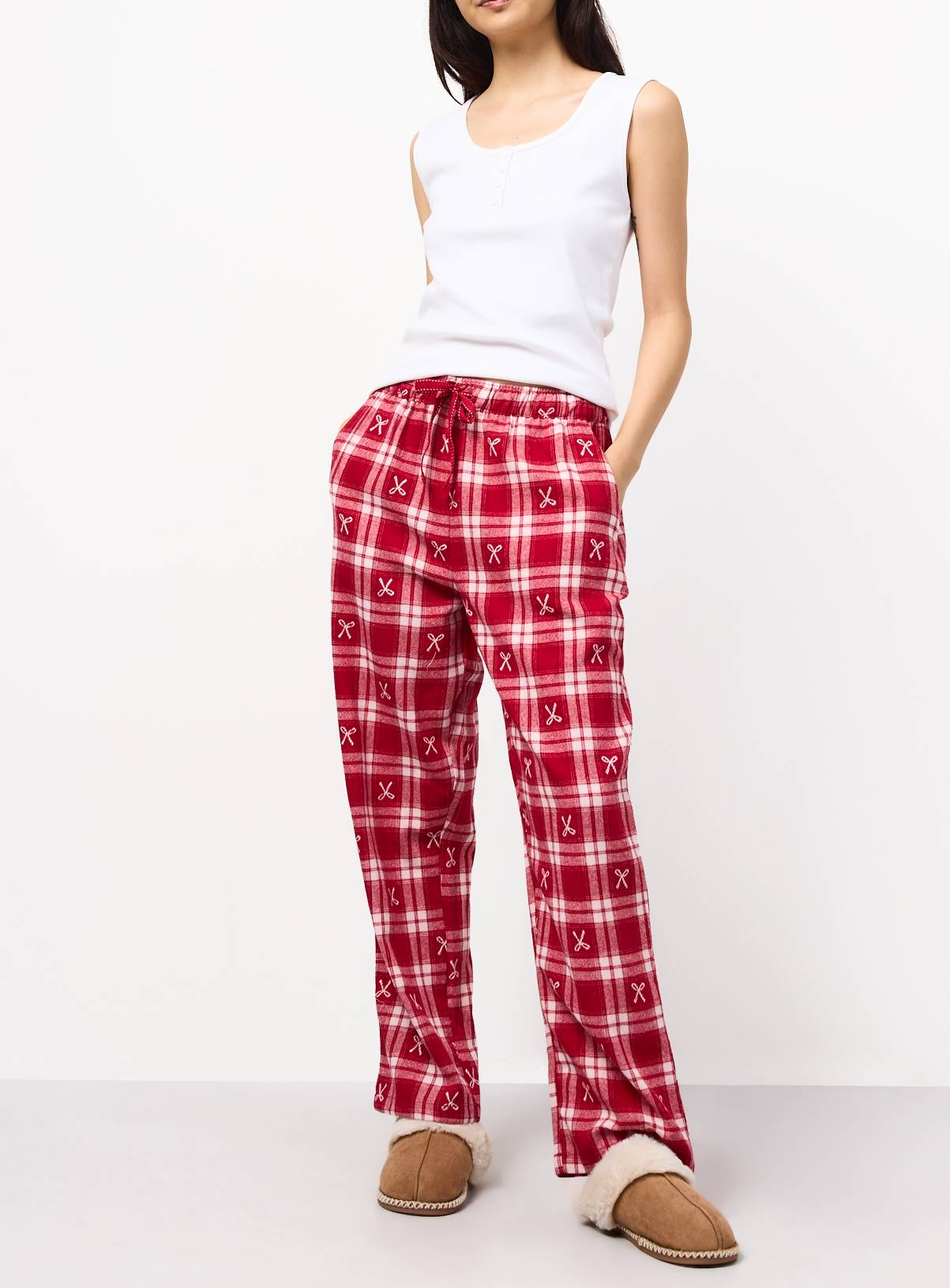 Pink Bow Check Jacquard Pure Cotton Pyjama Bottoms XL - Image 1