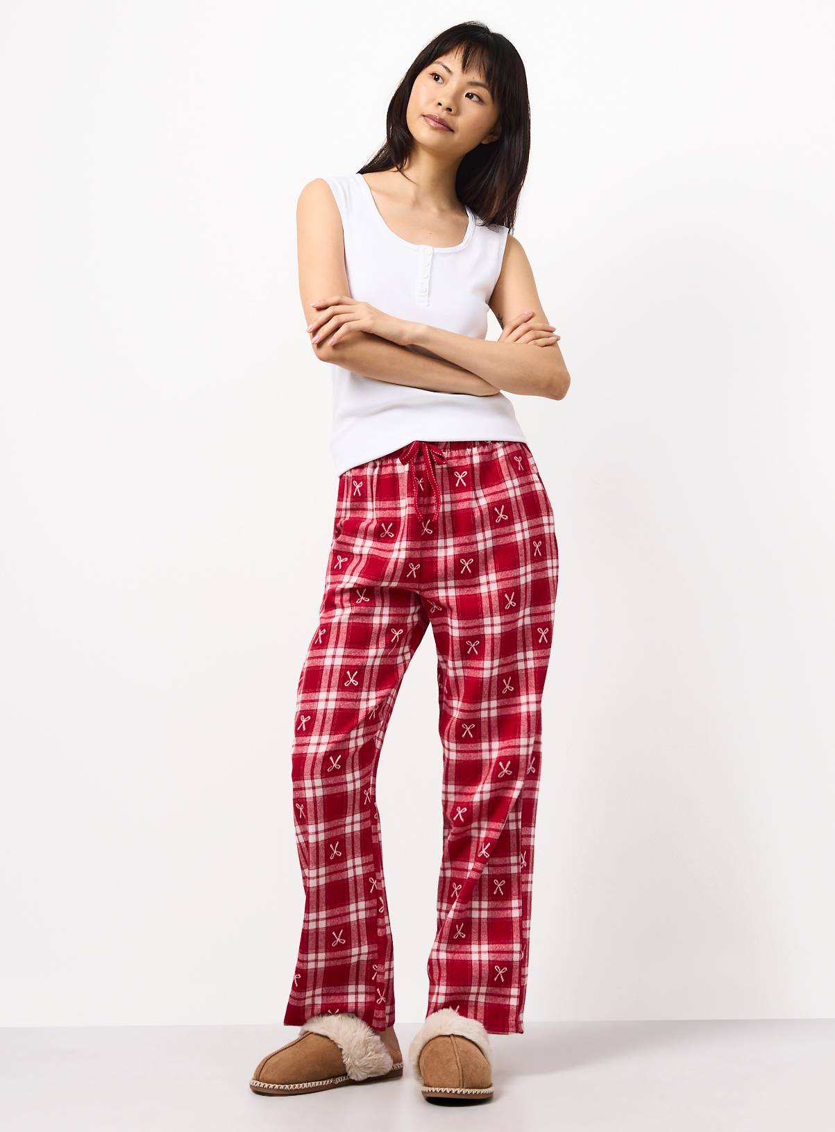 Pink Bow Check Jacquard Pure Cotton Pyjama Bottoms XL - Image 2