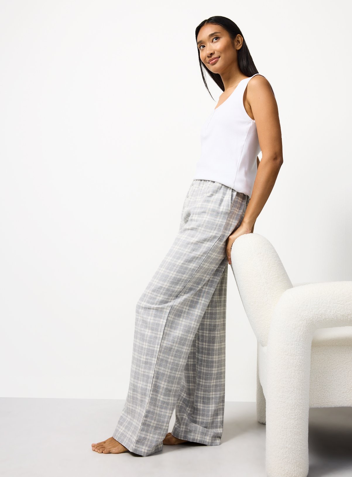Light Grey Check Pyjama Bottoms S - Image 2 thumbnail