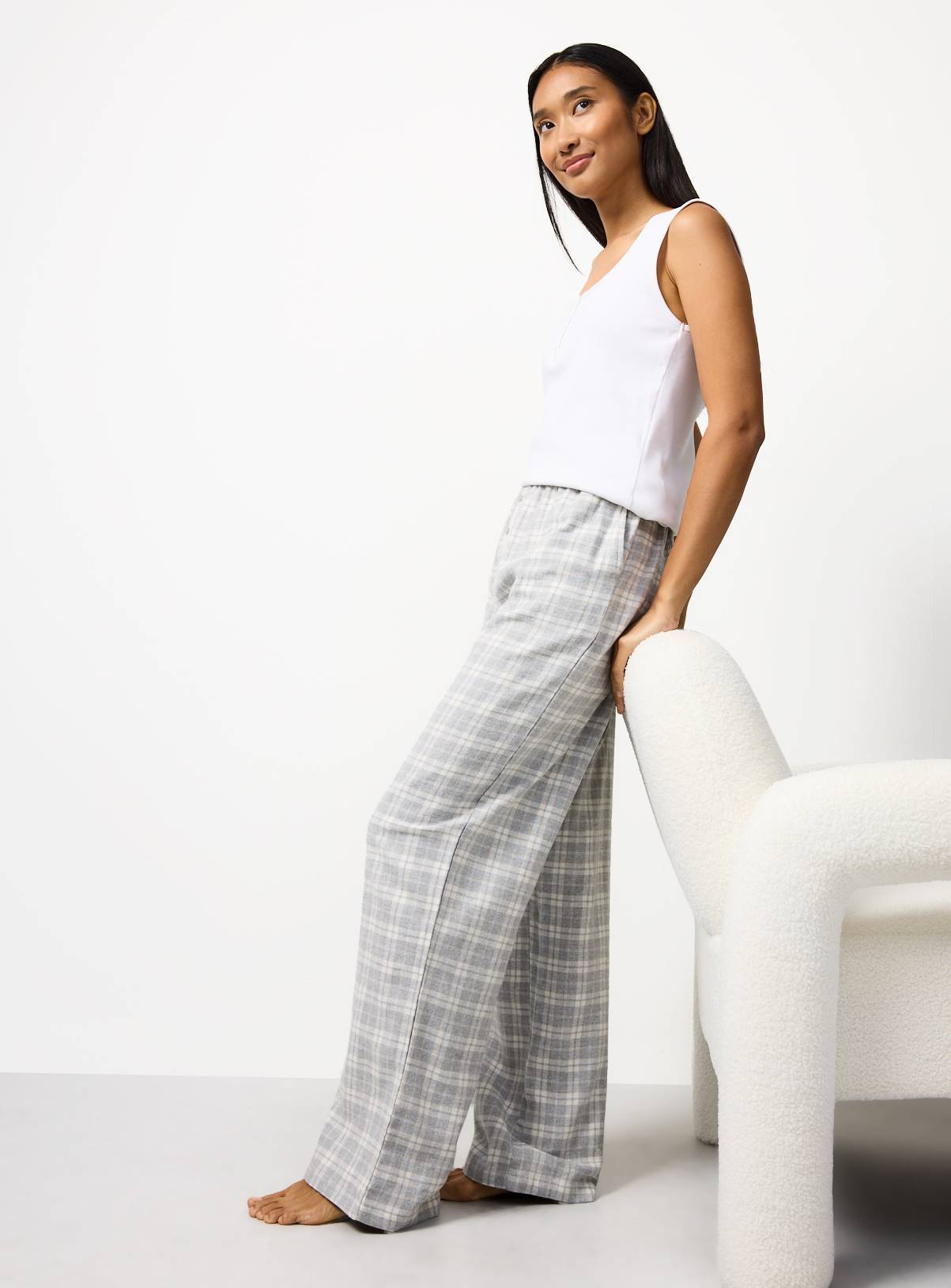 Light Grey Check Pyjama Bottoms S - Image 2
