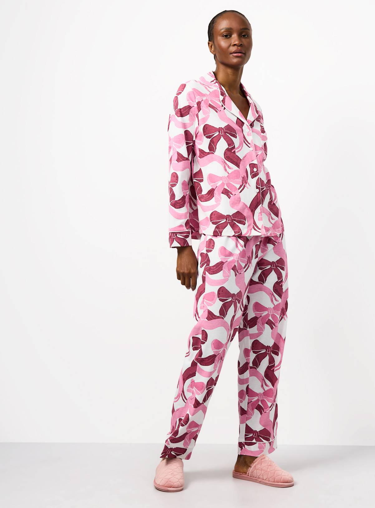 Pink Bow Print Traditional Pyjamas XL - Image 1