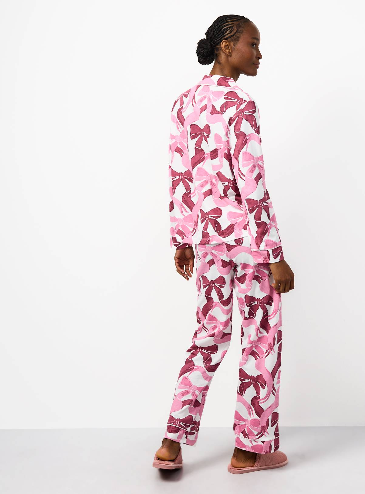 Pink Bow Print Traditional Pyjamas XL - Image 4