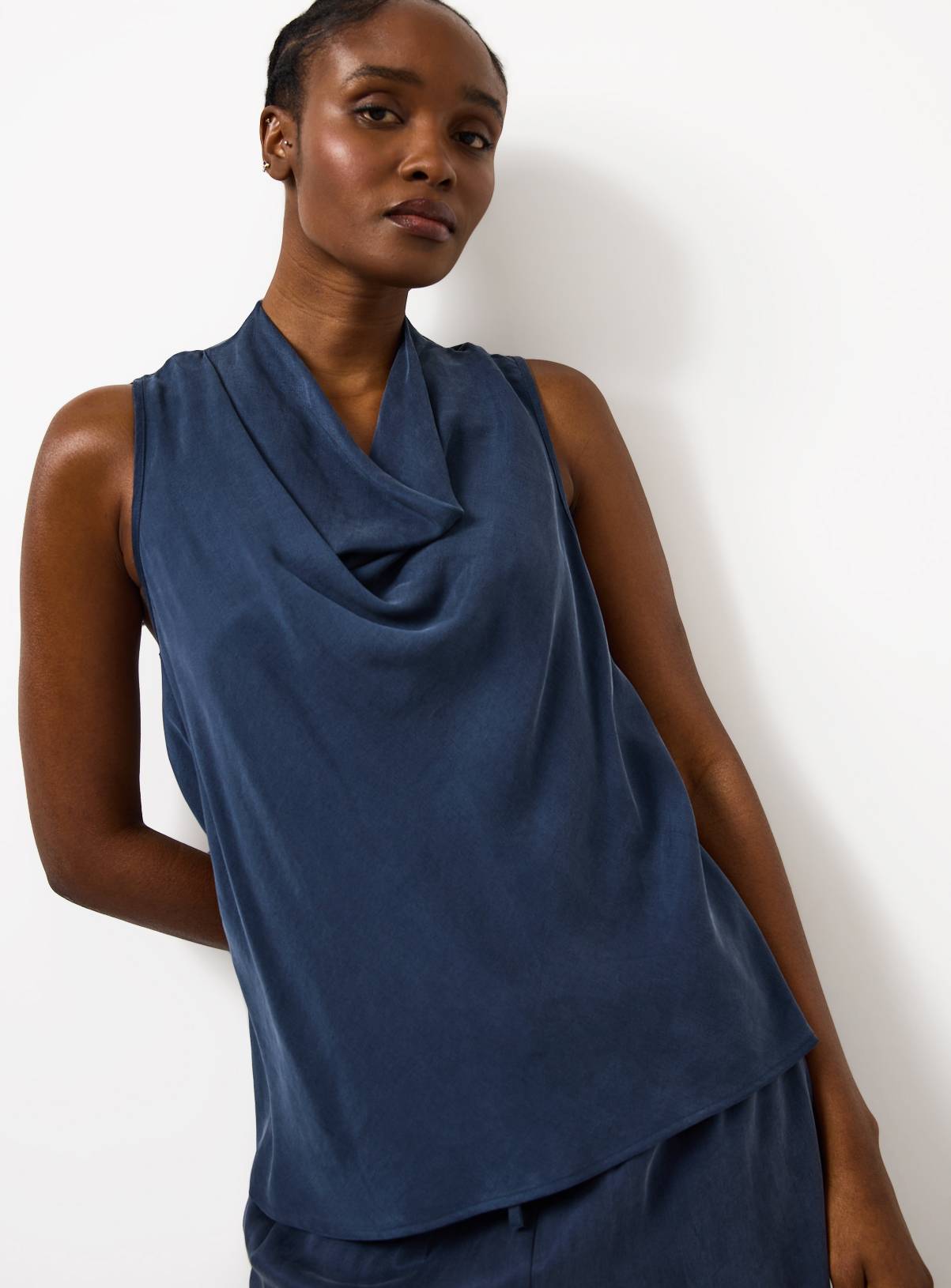 Navy Sleeveless Cowl Neck Top 12 - Image 1
