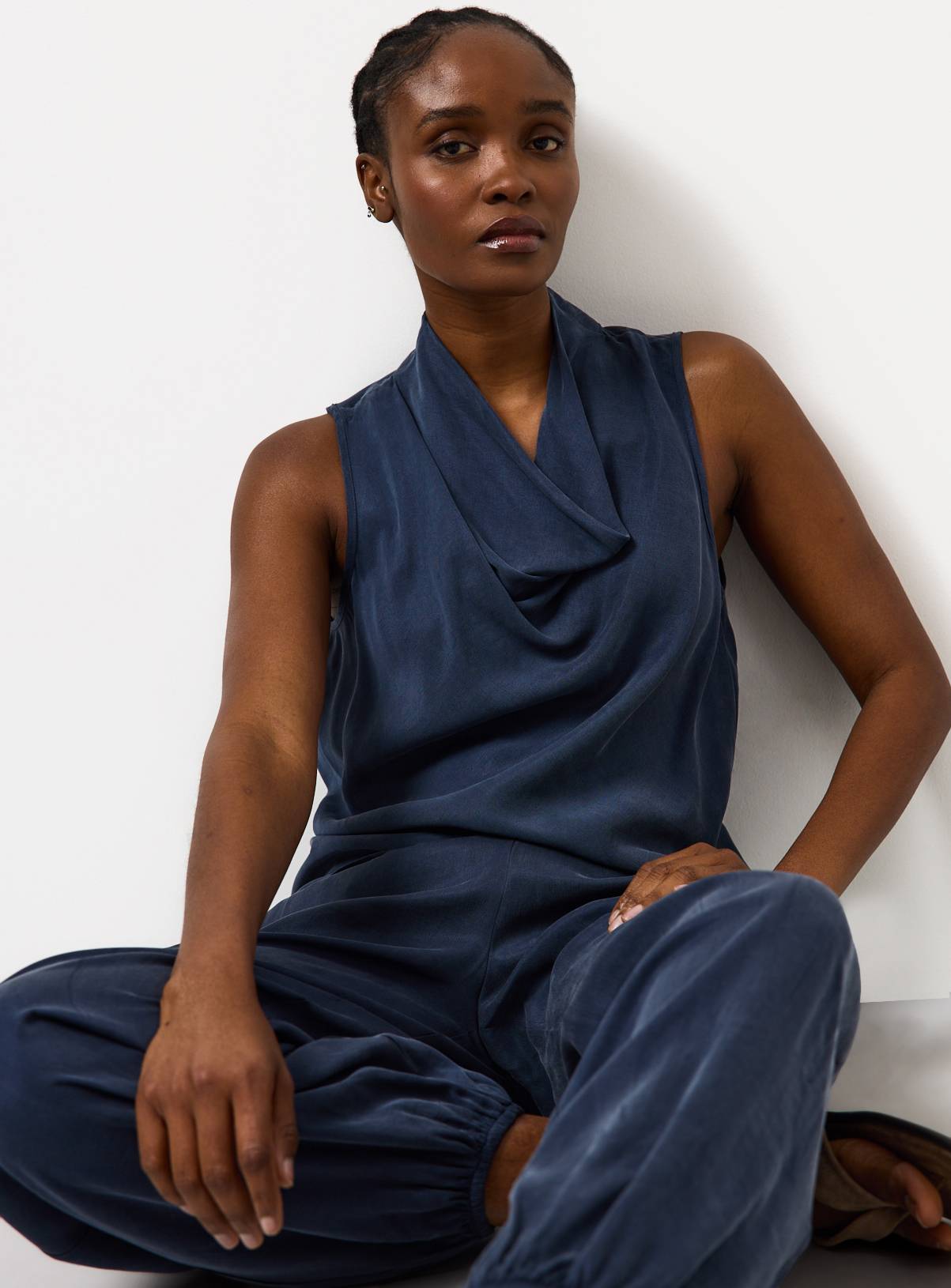 Navy Sleeveless Cowl Neck Top 12 - Image 3