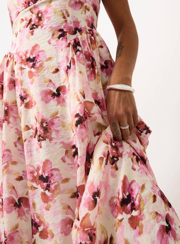 Buy Pink Blurred Floral Print Ruffle Waisted Dress 14 | Midaxi | Tu