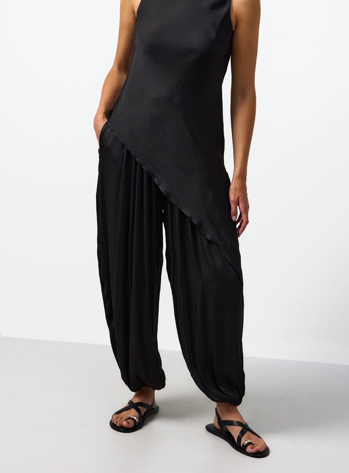 Black Satin Balloon Leg Co-ord Trousers 14 - Image 2 thumbnail