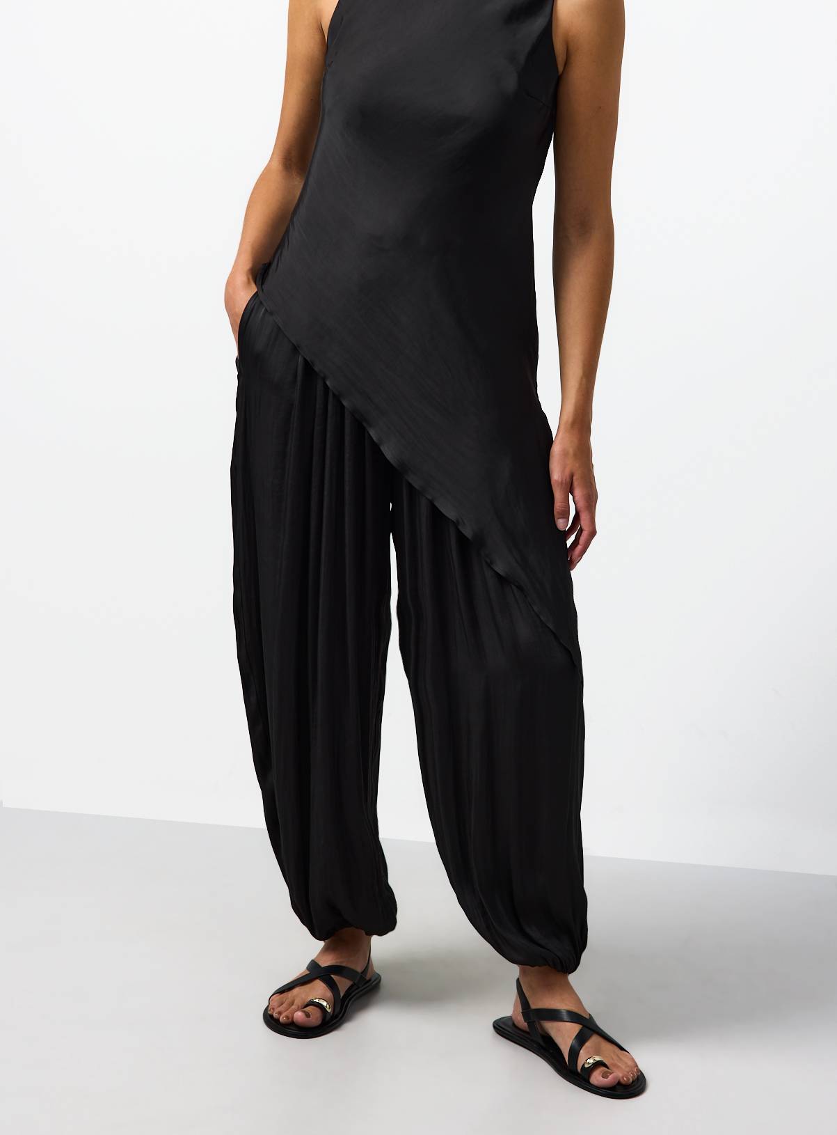 Black Satin Balloon Leg Co-ord Trousers 6 - Image 2
