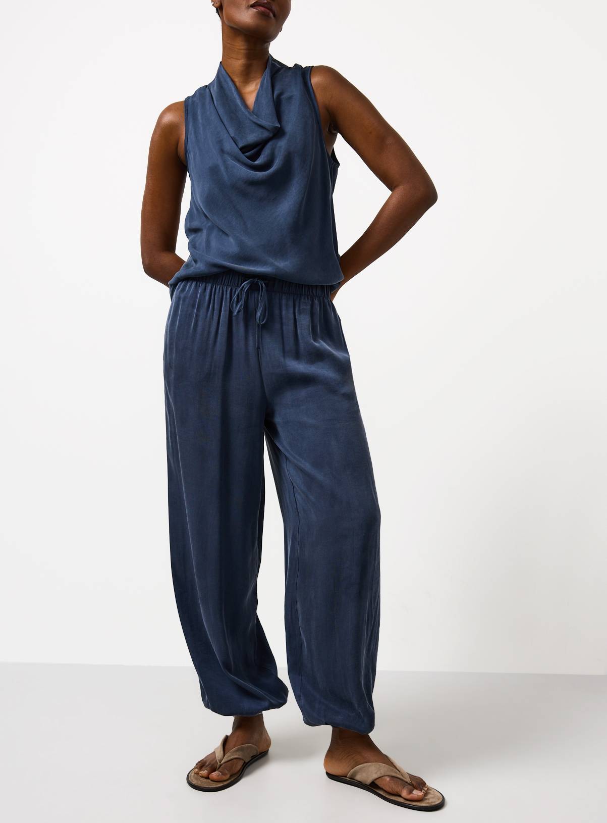 Navy Sandwash Balloon Leg Co-ord Trousers 12 - Image 1