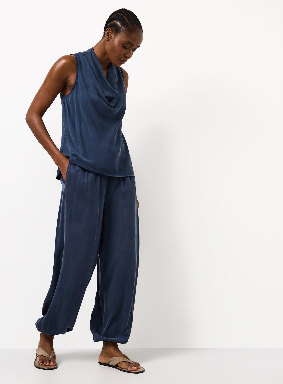 Navy Sandwash Balloon Leg Co-ord Trousers 12 - Image 2 thumbnail