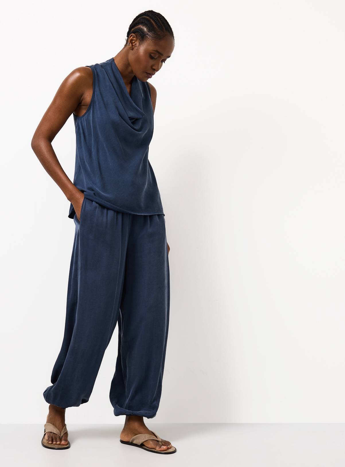 Navy Sandwash Balloon Leg Co-ord Trousers 12 - Image 2