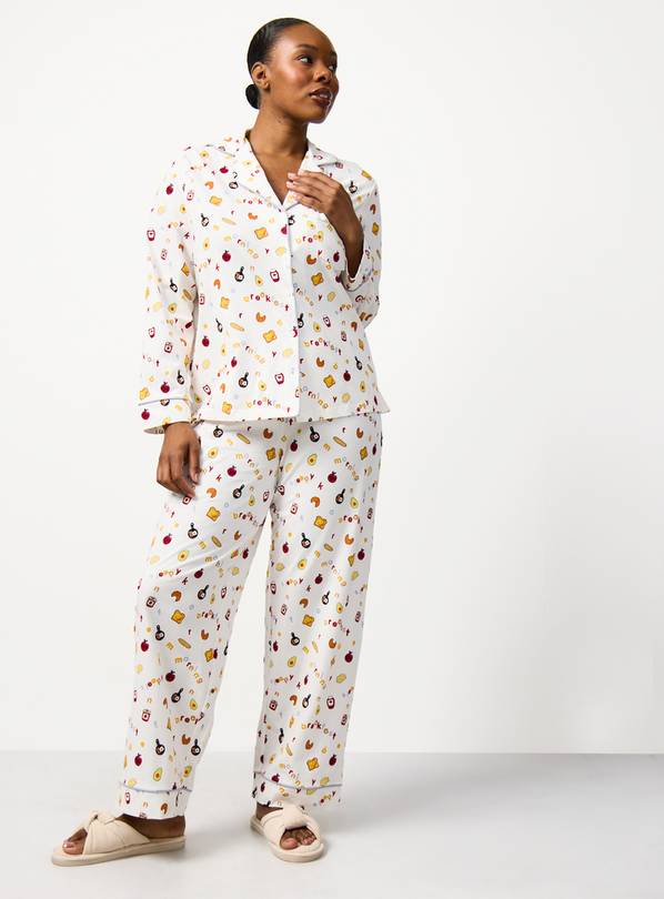 White Breakfast Print Traditional Pyjamas S